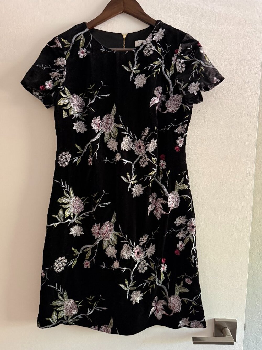 Calvin Klein Velvet Mini Dress black with embroidery size 6